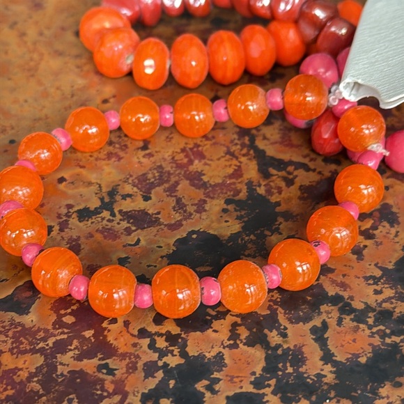 Vibrant Orange and Pink Stackable Coordinating Stretch Beaded Bracelets-Set of 3 - Picture 4 of 8
